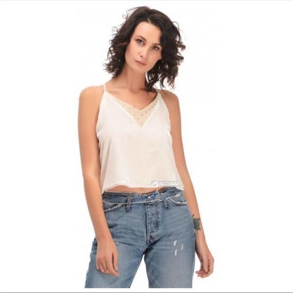 Zara Tops - Zara Basic Ivory Velvet Camisole w/ Gold Polka Dots